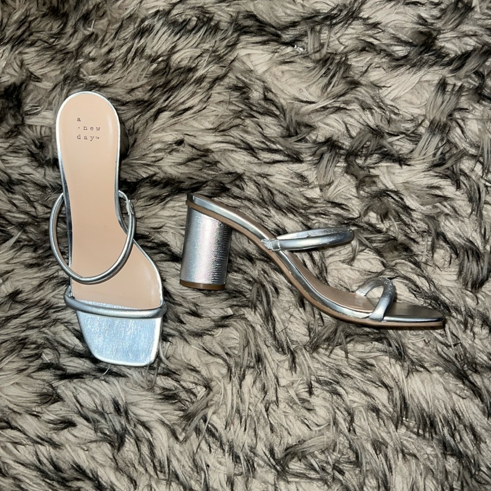 A New Day Silver Metallic Round Heel Sandal